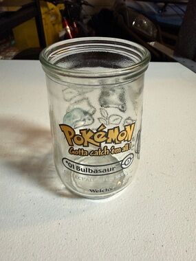VTG Pokémon Bulbasaur Glass Welchs Jar - Yellow Logo